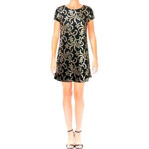 Jessica Simpson size 6 black sheath dress with gold sequence. Style #JS6D8912.